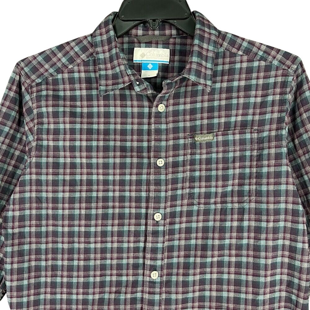 Columbia‎ Shirt Mens Medium Plaid Long Sleeve Button Up Knit Stretch
